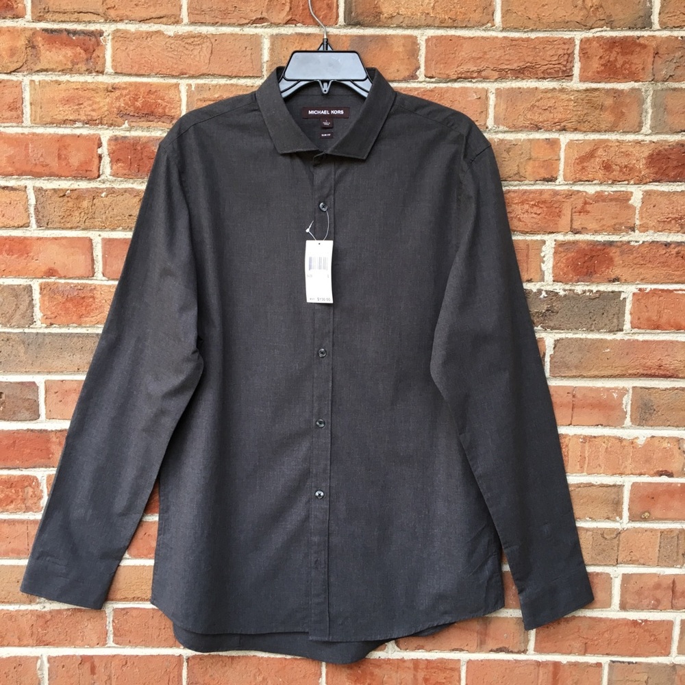 NWT Michael Kors Charcoals slim-fit shirt  Sz LG